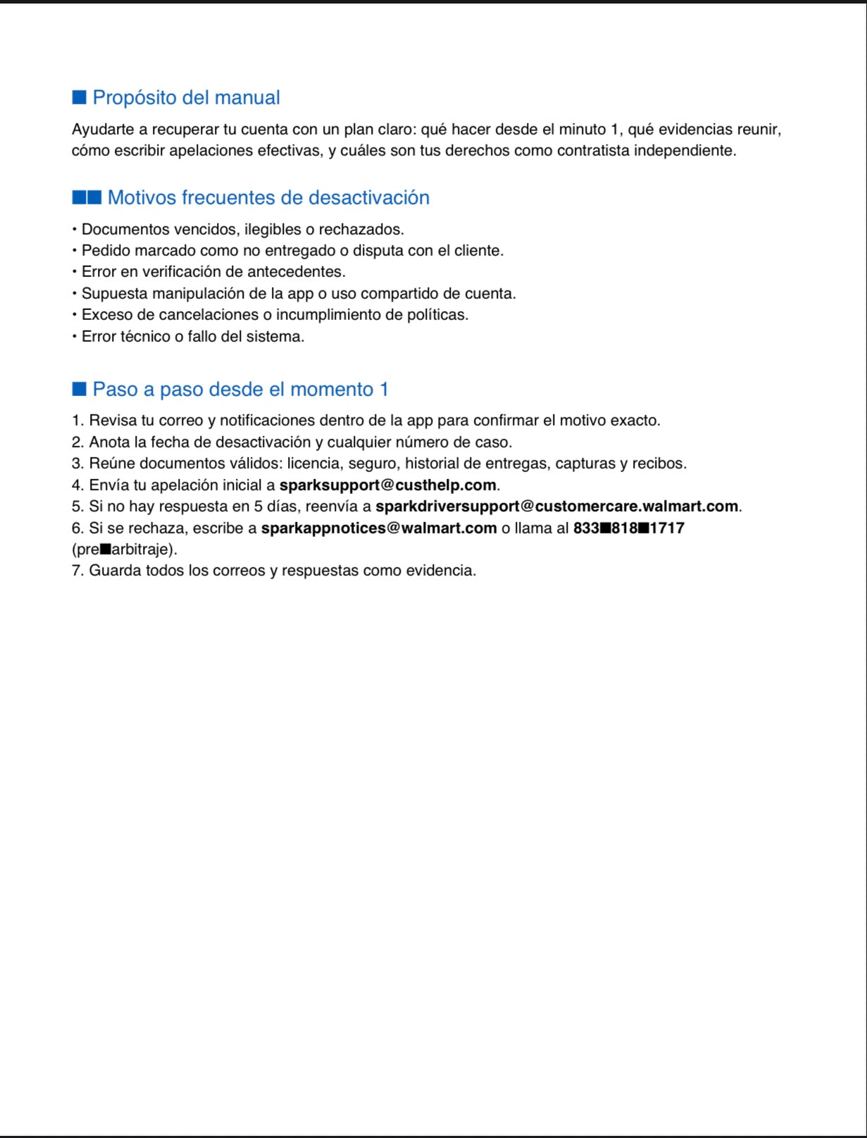 Manual Completo para Conductores Spark Driver Desactivados