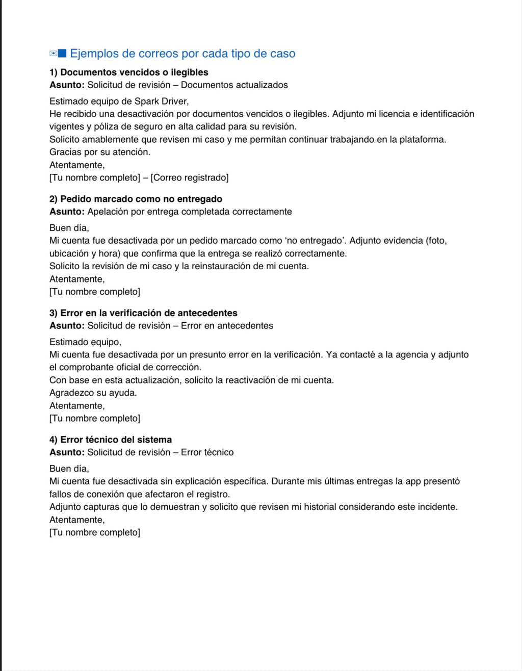Manual Completo para Conductores Spark Driver Desactivados