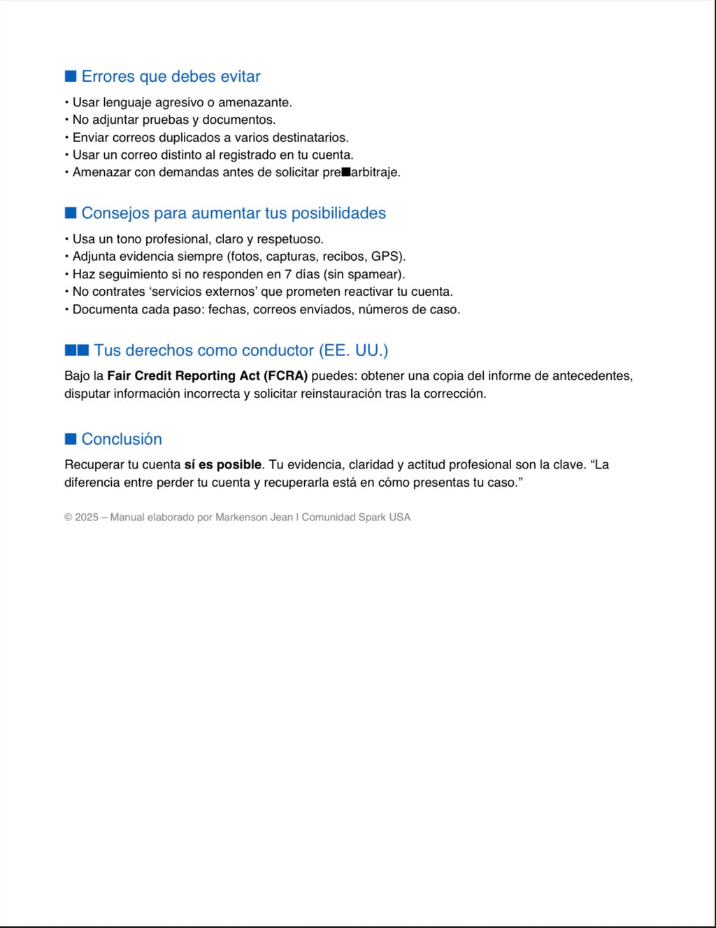 Manual Completo para Conductores Spark Driver Desactivados