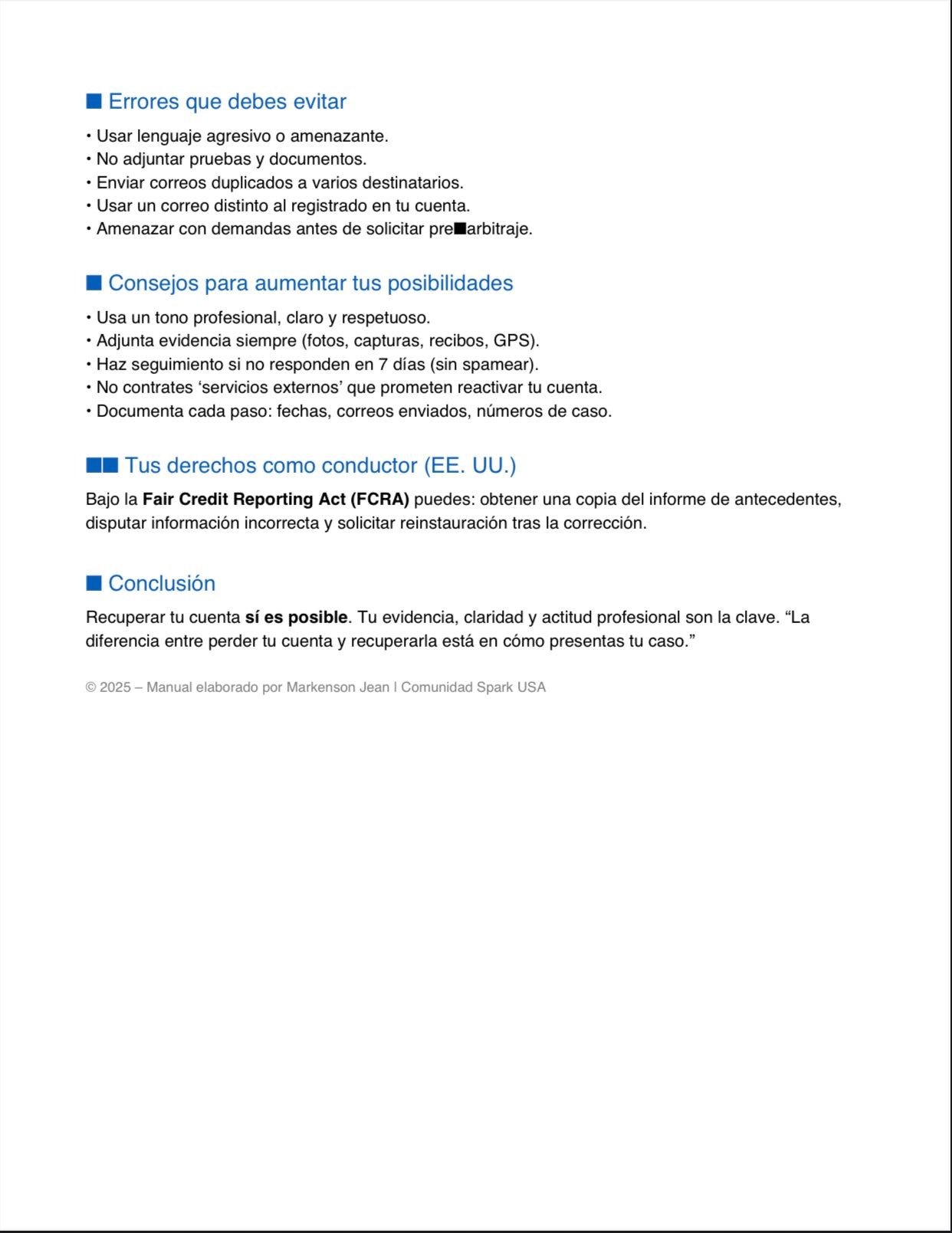 Manual Completo para Conductores Spark Driver Desactivados
